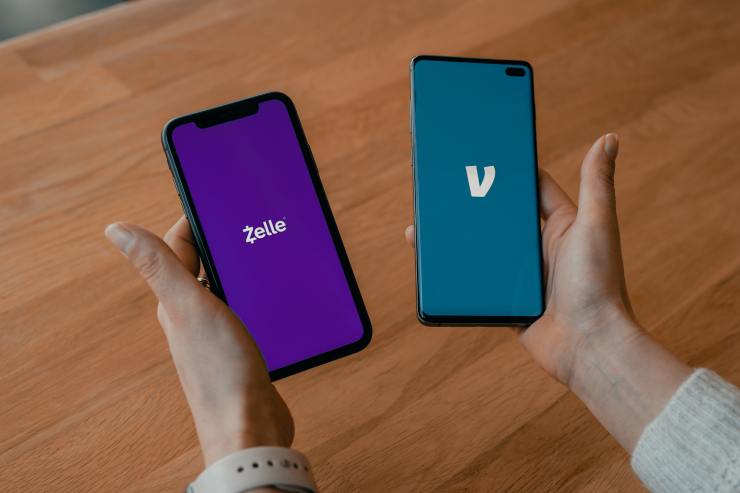 cell phones with Zelle and Venmo icons